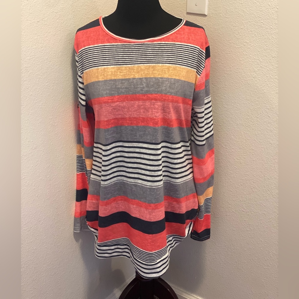 Designer Striped Tunic Top Curved Hem Oversized Size M L
